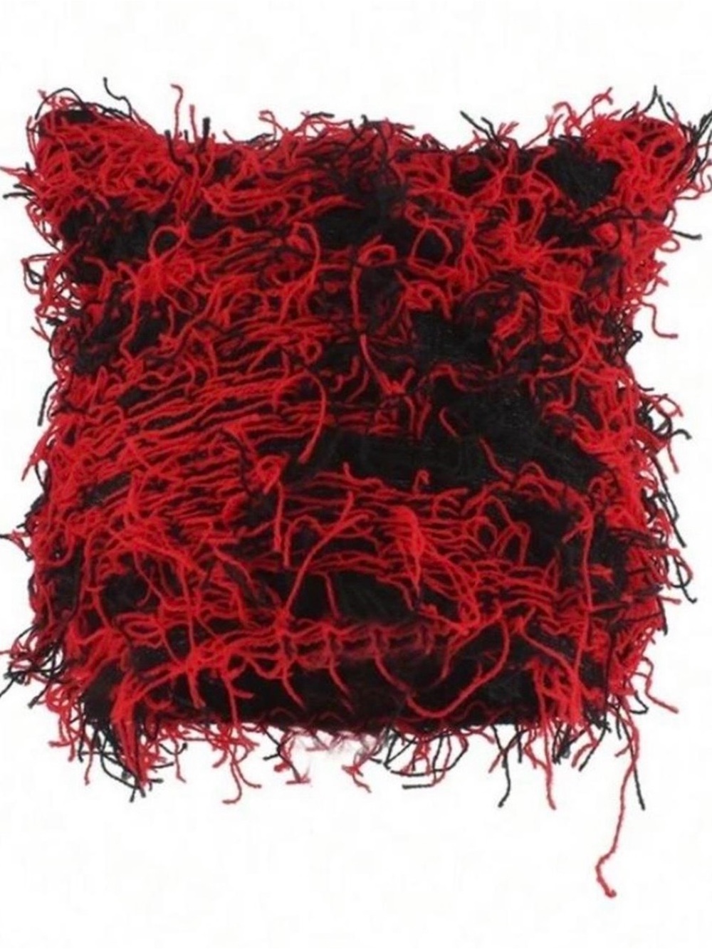 Red & Black Textured Women's Hat - Stylish Fringe Knit Beanie